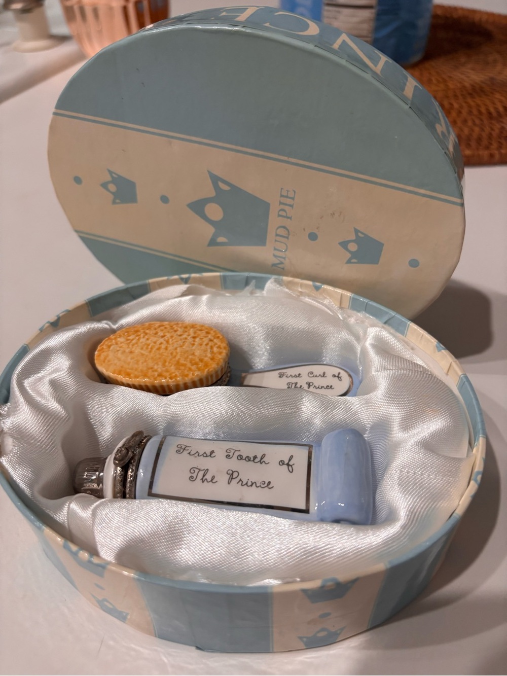 Mud Pie Baby Keepsake Set - Light Blue & Gold Accents , never used